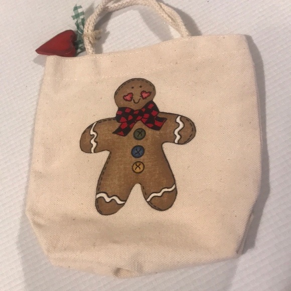 Vintage set if 3 ginger bread cookie Christmas tree ornaments & one canvas bag - Picture 3 of 16